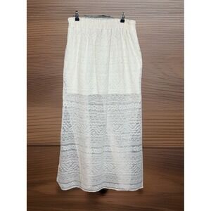 Stooshy Beige Lace Long Skirt Sheer Overlay Elastic Waist Boho Hippie Sz L